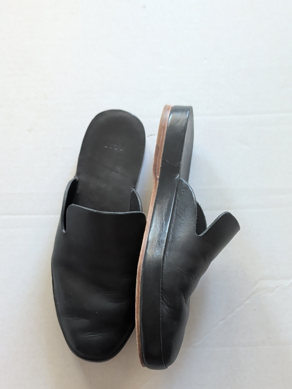 FEIT Black Leather Slip-On Mule Loafers